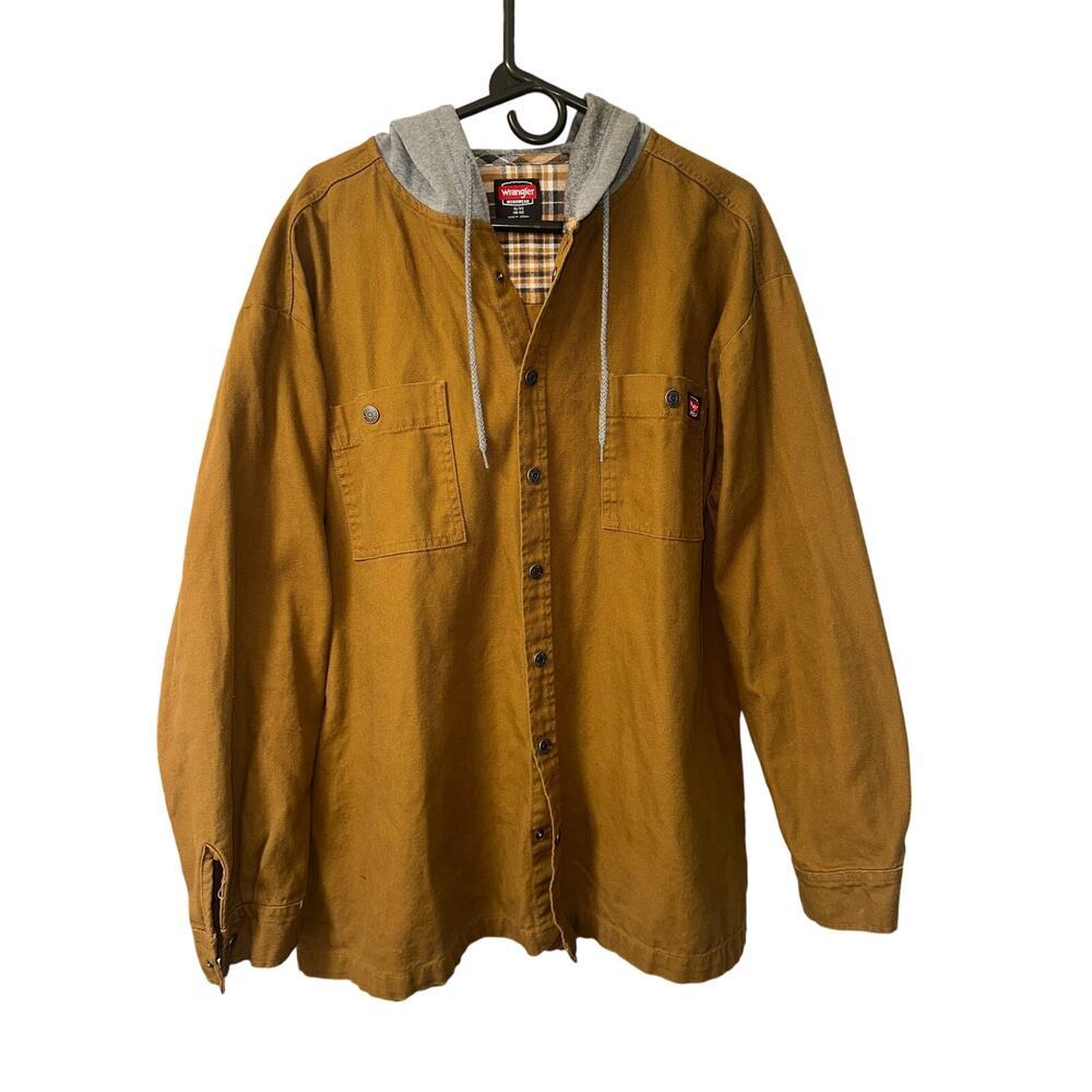 Wrangler Workwear Hooded Canvas Shirt Jacket Men’s XL Brown Duck Workwear
